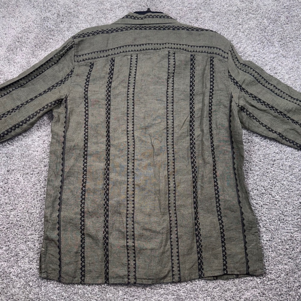 Banana Republic Embroidered Linen Shirt Mens Olive Green Medium NEW - Picture 5 of 8